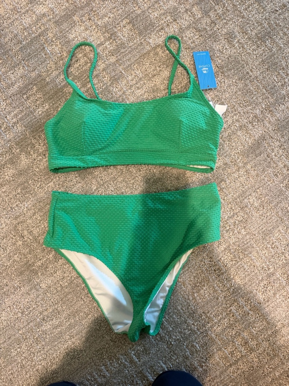 Cupshe Textured Bralette & High Waist Bikini Set
